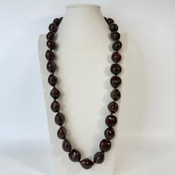 Kukui Nut Lei Necklace Brown Tropical Hawaiian Luau Tiki Party - Picture 1 of 7